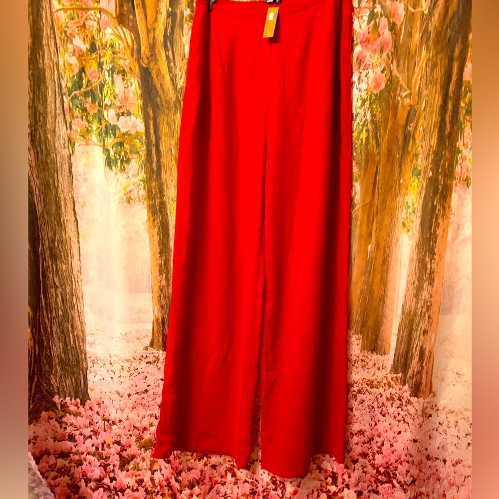Red wide leg side zip pants